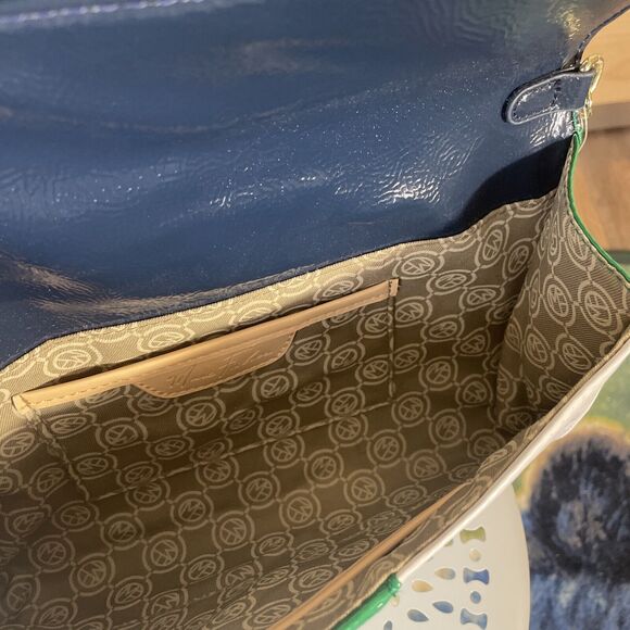 Designer Marc Fisher Handbag Croco Clutch Handbag Purse Green Blue White - Picture 6 of 9